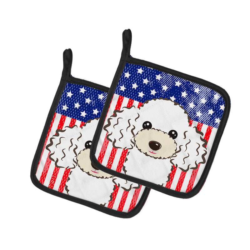 American Flag and White Poodle Pot Holders - Set of 2 - Heat-Resistant Kitchen Essentials BB2187PTHD
