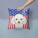 American Flag and White Poodle Throw Pillow - 14x14 Decorative Pillow – Art for Your Home & Patio BB2187PW1414