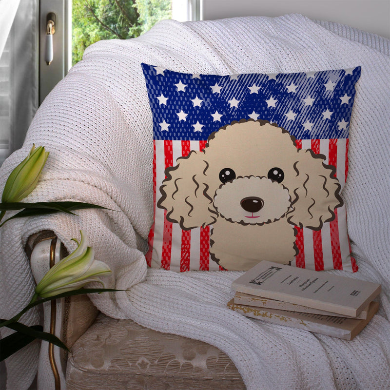 American Flag and Buff Poodle Throw Pillow - 14x14 Decorative Pillow – Art for Your Home & Patio BB2188PW1414