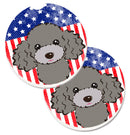 American Flag and Silver Gray Poodle Car Coasters – Set of 2 - Absorbent Stone with Fun & Functional Artwork BB2189CARC