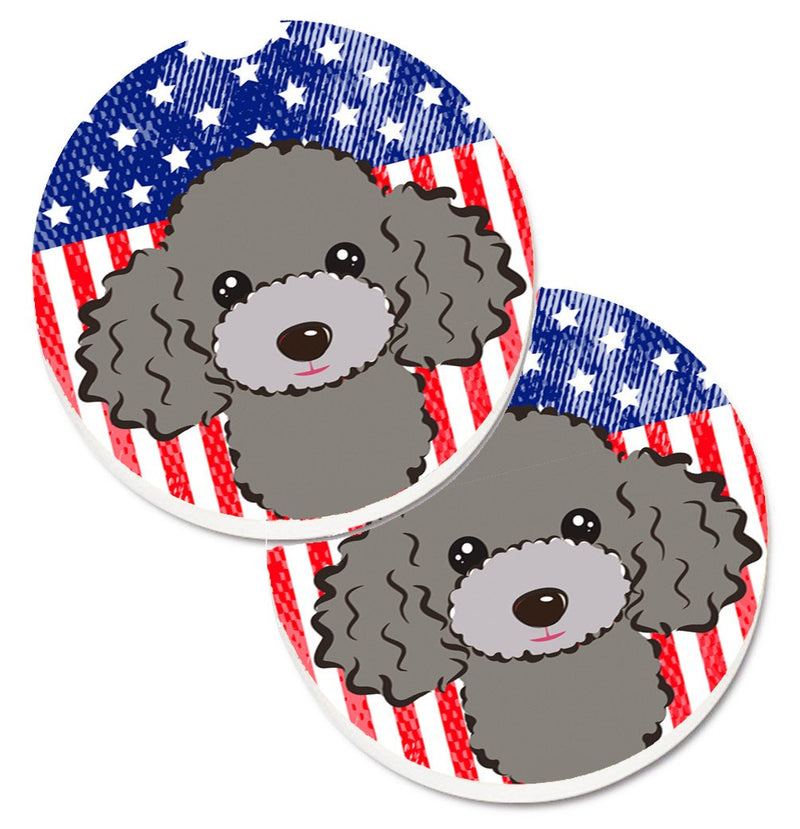 American Flag and Silver Gray Poodle Car Coasters – Set of 2 - Absorbent Stone with Fun & Functional Artwork BB2189CARC