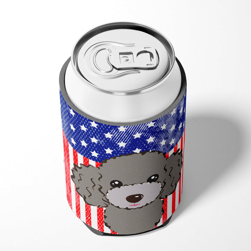 American Flag and Silver Gray Poodle Can or Bottle Hugger BB2189CC
