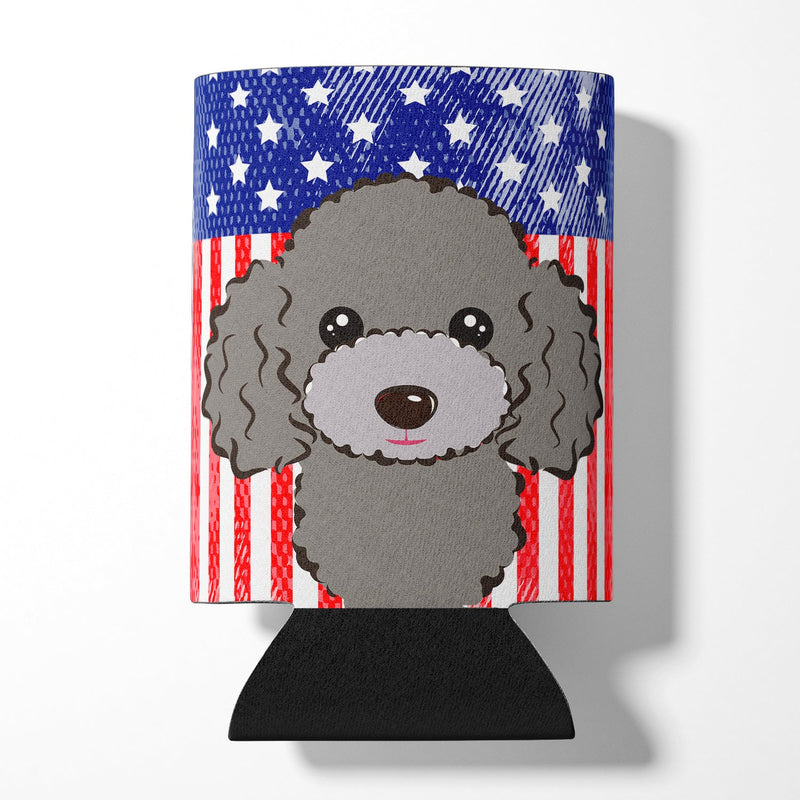 American Flag and Silver Gray Poodle Can or Bottle Hugger BB2189CC
