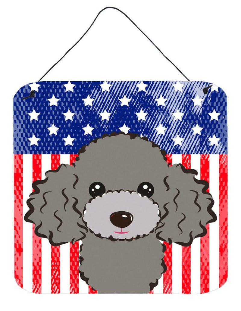 American Flag and Silver Gray Poodle Wall or Door Hanging Prints BB2189DS66