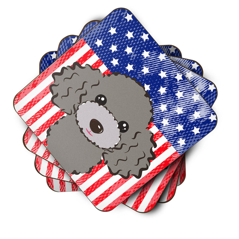 American Flag and Silver Gray Poodle Foam Coaster