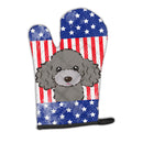 American Flag and Silver Gray Poodle Oven Mitt BB2189OVMT
