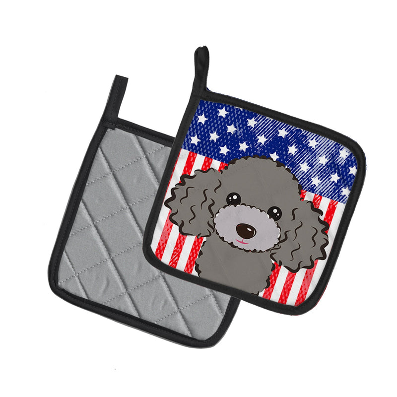 American Flag and Silver Gray Poodle Pot Holders - Set of 2 - Heat-Resistant Kitchen Essentials BB2189PTHD