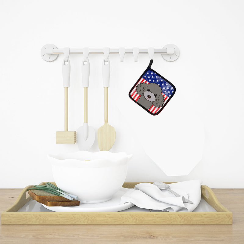 American Flag and Silver Gray Poodle Pot Holders - Set of 2 - Heat-Resistant Kitchen Essentials BB2189PTHD