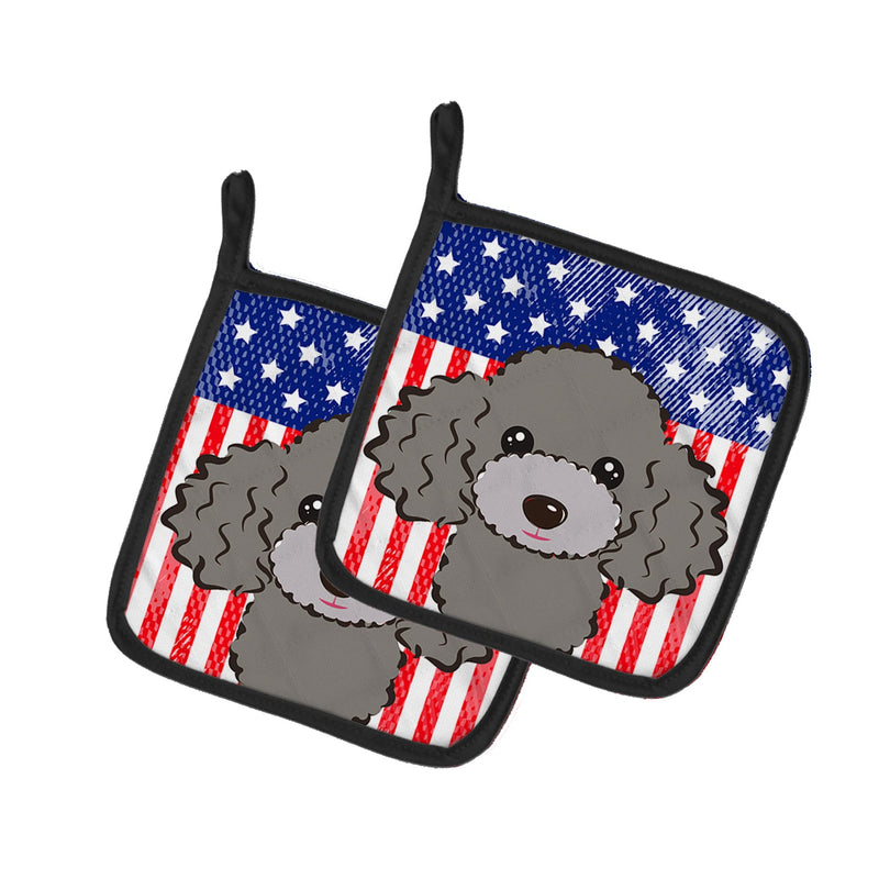 American Flag and Silver Gray Poodle Pot Holders - Set of 2 - Heat-Resistant Kitchen Essentials BB2189PTHD