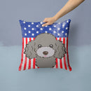 American Flag and Silver Gray Poodle Throw Pillow - 14x14 Decorative Pillow – Art for Your Home & Patio BB2189PW1414