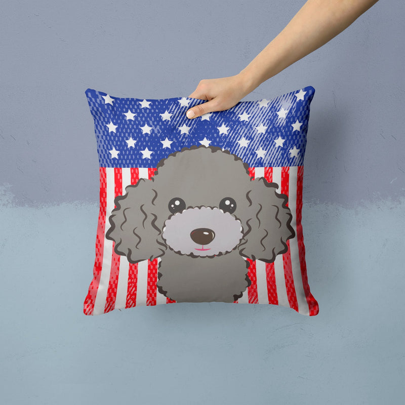 American Flag and Silver Gray Poodle Throw Pillow - 14x14 Decorative Pillow – Art for Your Home & Patio BB2189PW1414