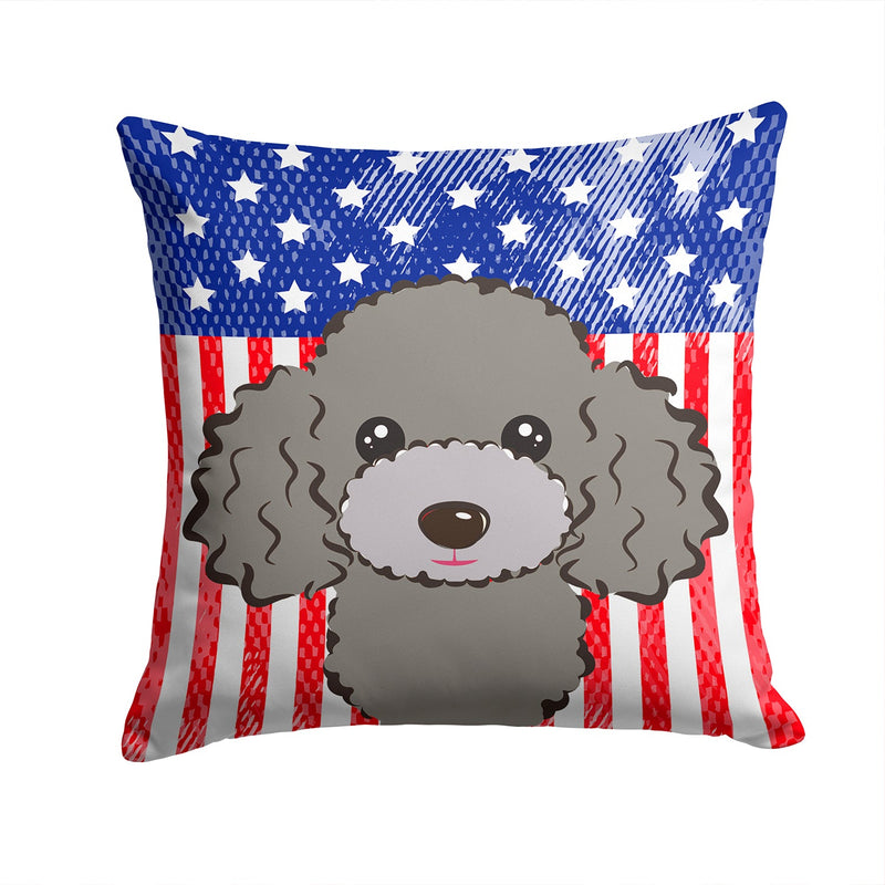 American Flag and Silver Gray Poodle Throw Pillow - 14x14 Decorative Pillow – Art for Your Home & Patio BB2189PW1414