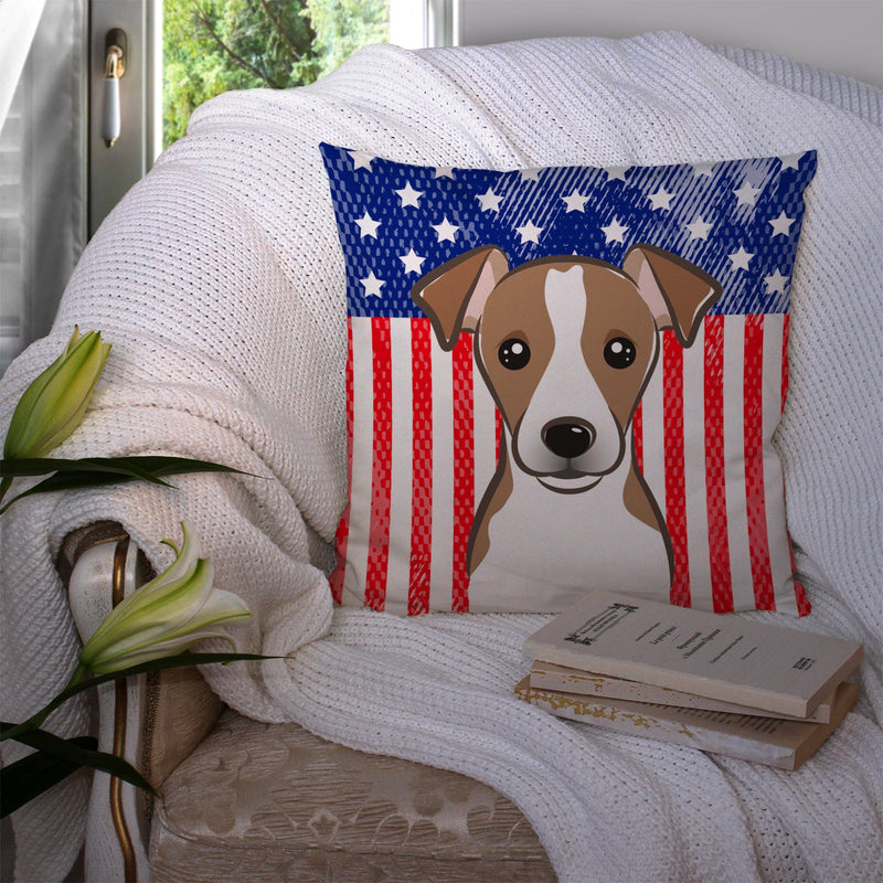 American Flag and Jack Russell Terrier Throw Pillow - 14x14 Decorative Pillow – Art for Your Home & Patio BB2190PW1414