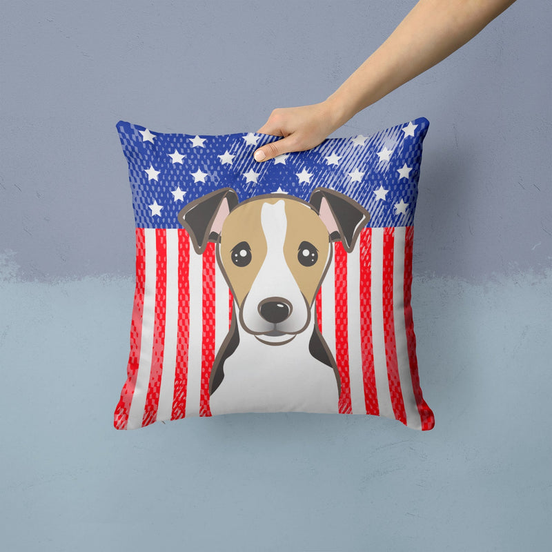 American Flag and Jack Russell Terrier Throw Pillow - 14x14 Decorative Pillow – Art for Your Home & Patio BB2191PW1414