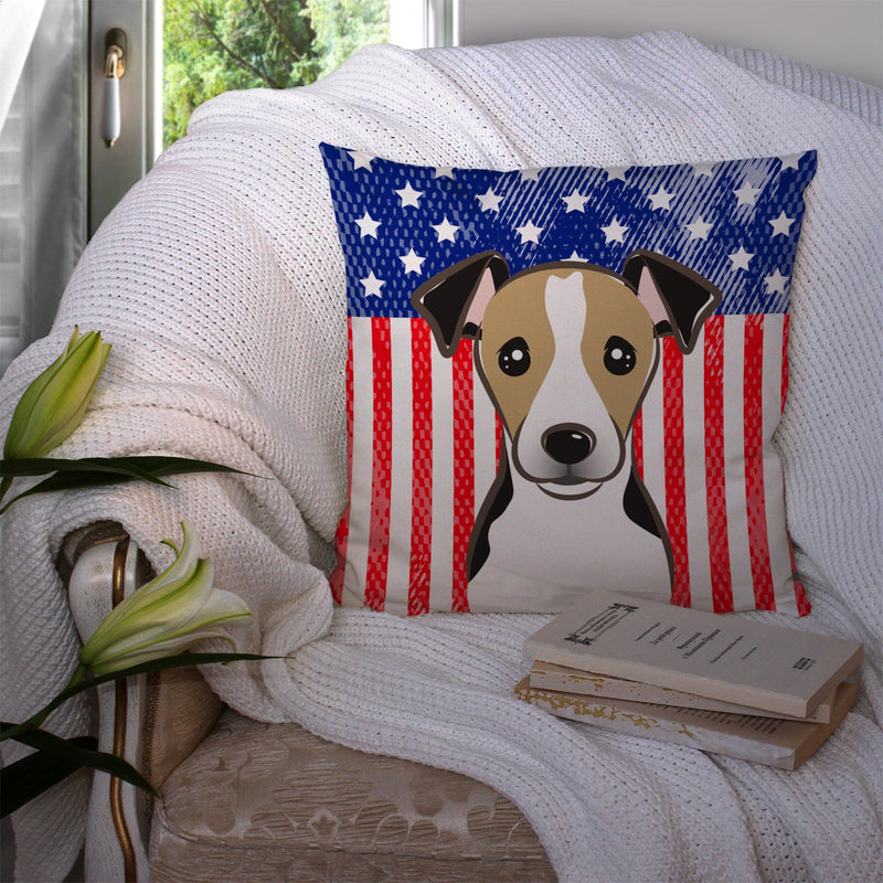 American Flag and Jack Russell Terrier Throw Pillow - 14x14 Decorative Pillow – Art for Your Home & Patio BB2191PW1414