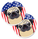 American Flag and Fawn Pug Car Coasters – Set of 2 - Absorbent Stone with Fun & Functional Artwork BB2192CARC
