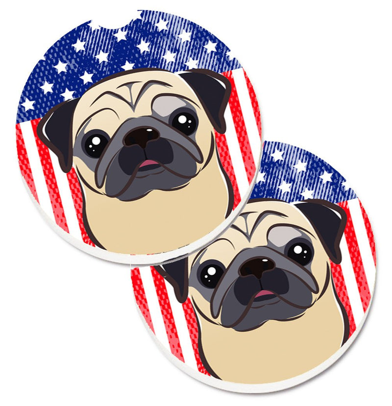 American Flag and Fawn Pug Car Coasters – Set of 2 - Absorbent Stone with Fun & Functional Artwork BB2192CARC