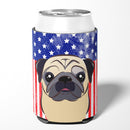 American Flag and Fawn Pug Can or Bottle Hugger BB2192CC