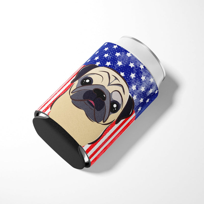American Flag and Fawn Pug Can or Bottle Hugger BB2192CC