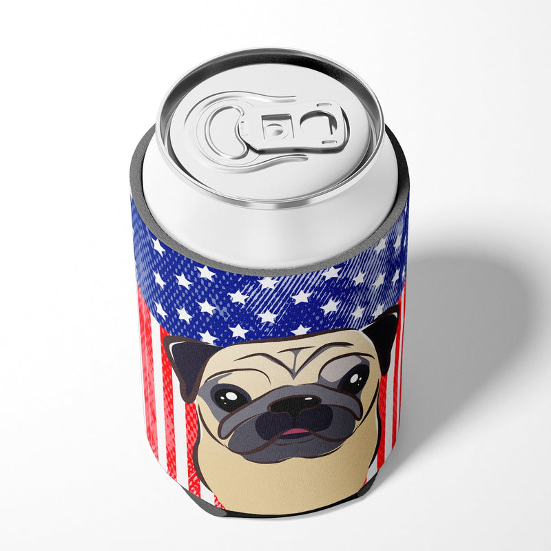 American Flag and Fawn Pug Can or Bottle Hugger BB2192CC