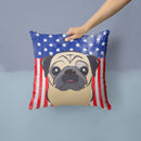 American Flag and Fawn Pug Throw Pillow - 14x14 Decorative Pillow – Art for Your Home & Patio BB2192PW1414