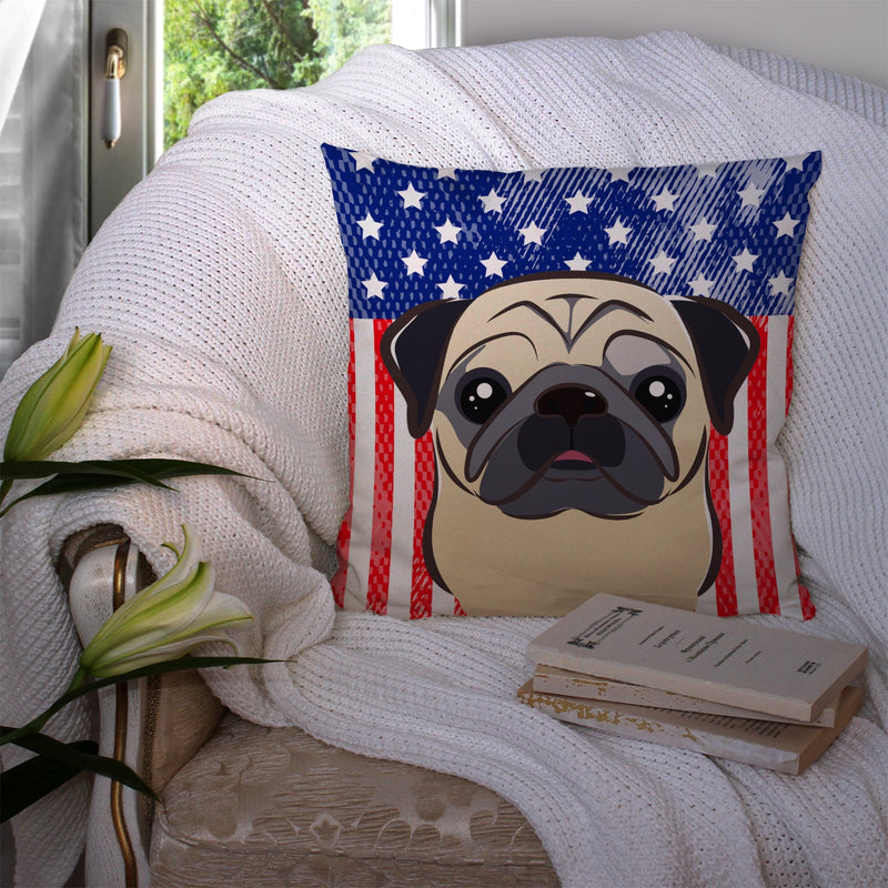 American Flag and Fawn Pug Throw Pillow - 14x14 Decorative Pillow – Art for Your Home & Patio BB2192PW1414