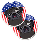 American Flag and Black Pug Car Coasters – Set of 2 - Absorbent Stone with Fun & Functional Artwork BB2193CARC