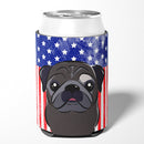 American Flag and Black Pug Can or Bottle Hugger BB2193CC