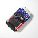 American Flag and Black Pug Can or Bottle Hugger BB2193CC