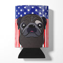 American Flag and Black Pug Can or Bottle Hugger BB2193CC