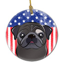 American Flag and Black Pug Ceramic Ornament BB2193CO1