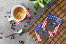 American Flag and Black Pug Foam Coasters Set of 4 Cup Coasters for Indoor Outdoor, Tabletop Protection, Anti Slip, Mouse pad Material