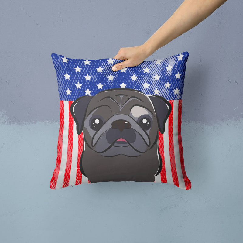American Flag and Black Pug Throw Pillow - 14x14 Decorative Pillow – Art for Your Home & Patio BB2193PW1414
