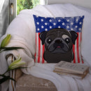 American Flag and Black Pug Throw Pillow - 14x14 Decorative Pillow – Art for Your Home & Patio BB2193PW1414