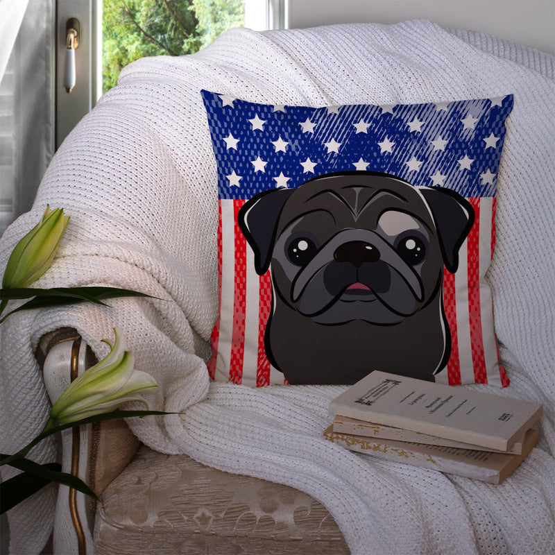 American Flag and Black Pug Throw Pillow - 14x14 Decorative Pillow – Art for Your Home & Patio BB2193PW1414