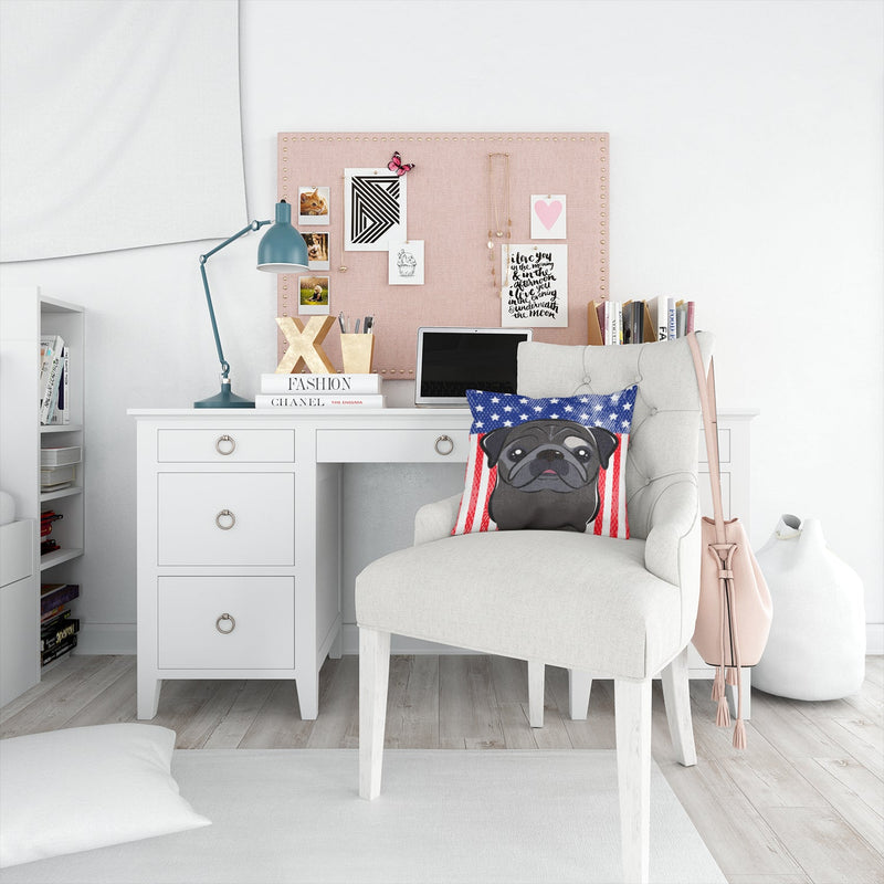 American Flag and Black Pug Throw Pillow - 14x14 Decorative Pillow – Art for Your Home & Patio BB2193PW1414