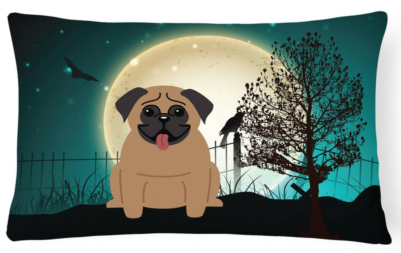 Halloween Scary Pug Brown Canvas Fabric Decorative Pillow BB2195PW1216