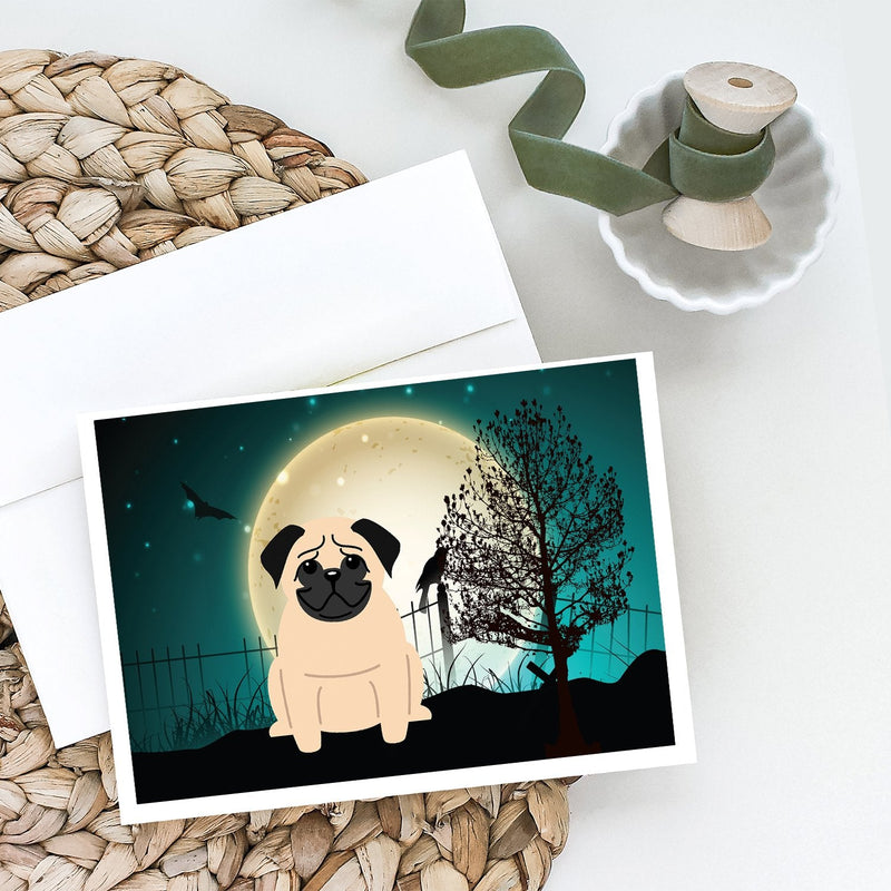 Halloween Scary Pug Fawn Greeting Cards and Envelopes Pack of 8