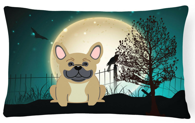 Halloween Scary French Bulldog Cream Canvas Fabric Decorative Pillow BB2200PW1216