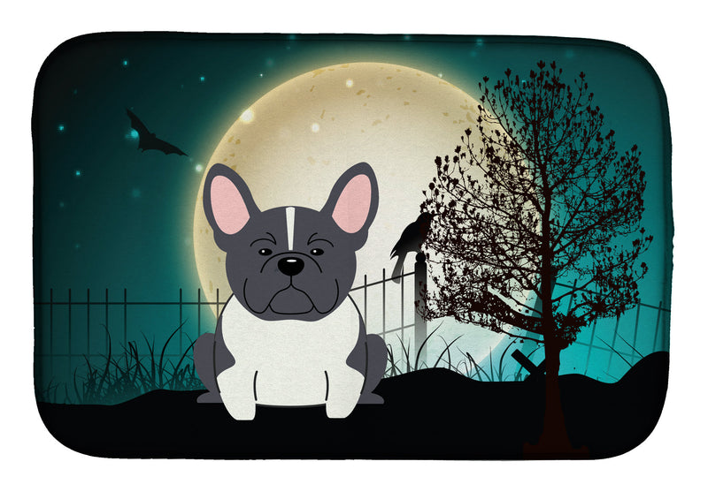 Halloween Scary French Bulldog Black White Dish Drying Mat BB2202DDM