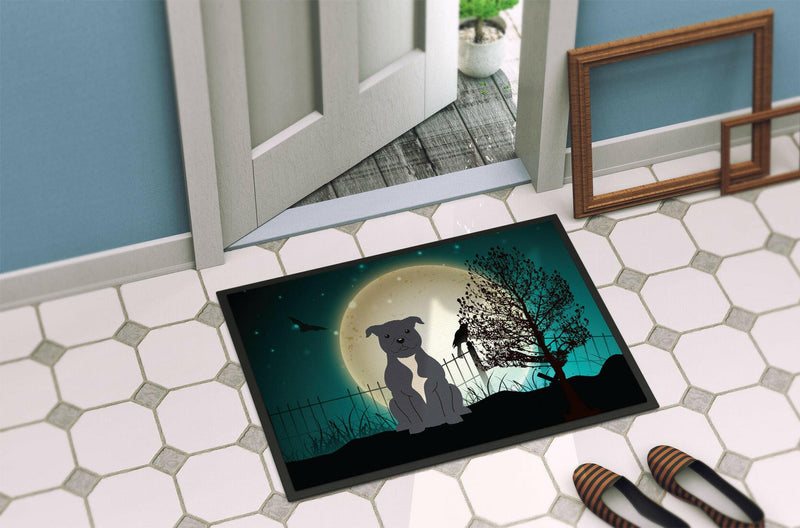 Halloween Scary Staffordshire Bull Terrier Blue Indoor or Outdoor Mat 24x36 BB2236JMAT