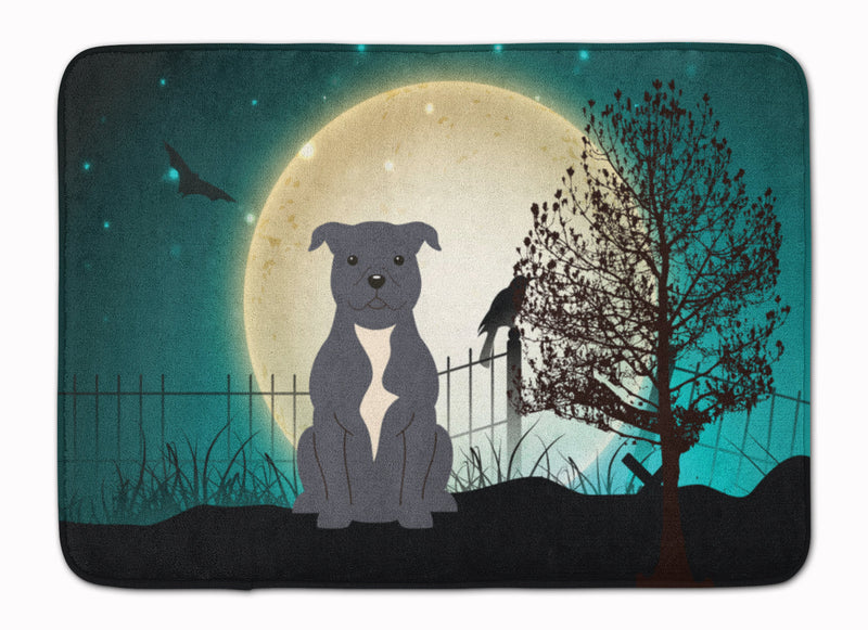 Halloween Scary Staffordshire Bull Terrier Blue Machine Washable Memory Foam Mat BB2236RUG