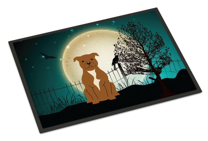 Halloween Scary Staffordshire Bull Terrier Brown Indoor or Outdoor Mat 24x36 BB2237JMAT