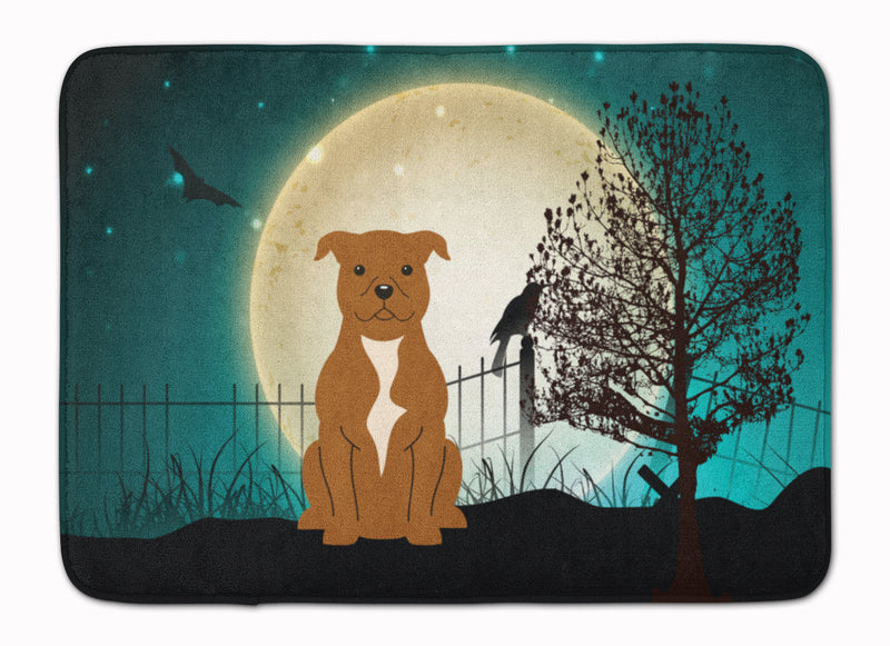 Halloween Scary Staffordshire Bull Terrier Brown Machine Washable Memory Foam Mat BB2237RUG