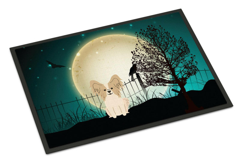 Halloween Scary Papillon Sable White Indoor or Outdoor Mat 24x36 BB2267JMAT