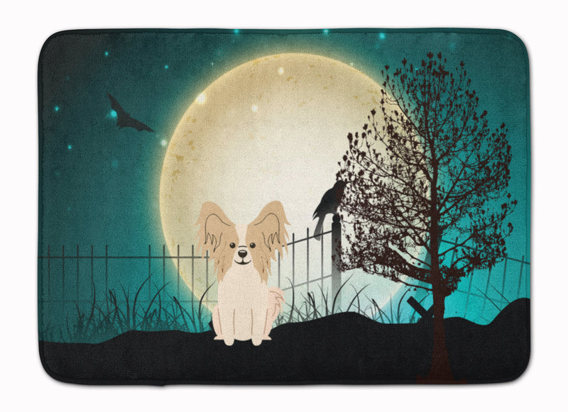 Halloween Scary Papillon Sable White Machine Washable Memory Foam Mat BB2267RUG