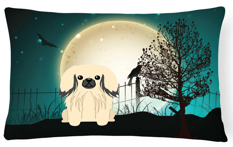 Halloween Scary Pekingnese Cream Canvas Fabric Decorative Pillow BB2296PW1216