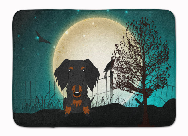 Halloween Scary Wire Haired Dachshund Black Tan Machine Washable Memory Foam Mat BB2317RUG