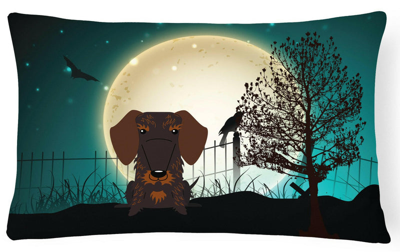 Halloween Scary Wire Haired Dachshund Chocolate Canvas Fabric Decorative Pillow BB2319PW1216