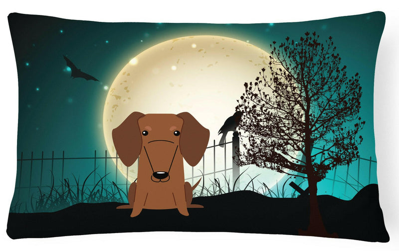 Halloween Scary Dachshund Red Brown Canvas Fabric Decorative Pillow BB2320PW1216